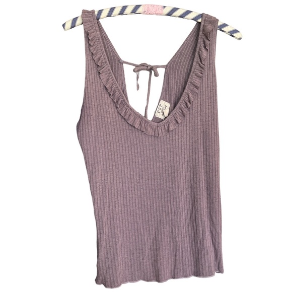 Project Social T Tops - Project Social T Purple Gray Ribbed Ruffle Tank Top Women’s Size Small